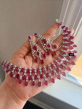 Load image into Gallery viewer, Ruby Premium american diamond Silver necklace set

