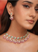 Load image into Gallery viewer, Solitaire Floral Rose Gold MM Pearl Mint Pink Doublet Premium Necklace set
