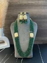 Load image into Gallery viewer, Green kundan Long Mala Pearl Meenakari Necklace set
