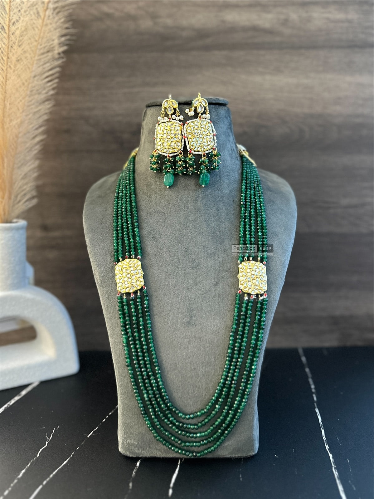 Green kundan Long Mala Pearl Meenakari Necklace set – PencilboxShopUSA