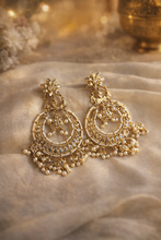 Load image into Gallery viewer, 14k Gold plated White Flower Chandbali Jhumka earrings
