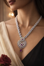 Load image into Gallery viewer, Long Hot pink Cz American Diamond Necklace set
