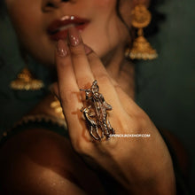 Load image into Gallery viewer, Golden Brass Krishna Deer Ring Ethnic adjustable

