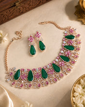 Load image into Gallery viewer, Designer MM Colored Polki Stone American Diamond Cz Floral Necklace set
