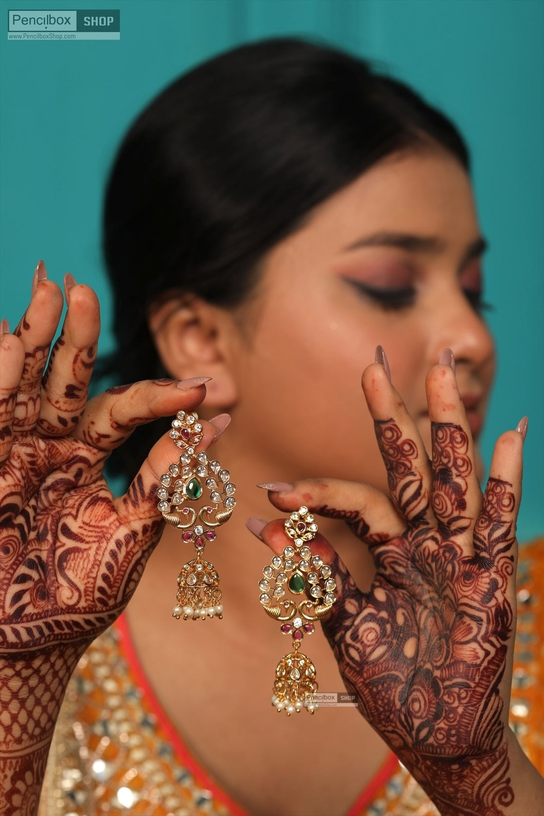 Peacock Cz Temple Ethnic Jhumka Golden Multicolor Earrings
