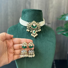 Load image into Gallery viewer, Tayani Gold plated green Premium Choker Necklace set
