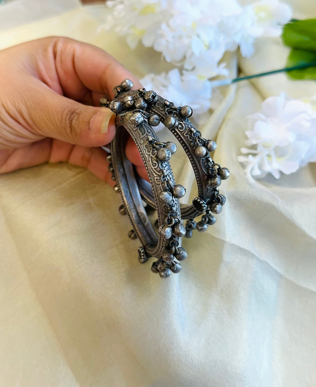 German Silver Ghungroo Bangle set Openable