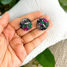 Load image into Gallery viewer, Victorian Multicolor Flower american diamond Small Dainty Stud earrings
