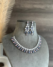 Load image into Gallery viewer, Kavya Purple pink Victorian Simple dainty American diamond necklace set
