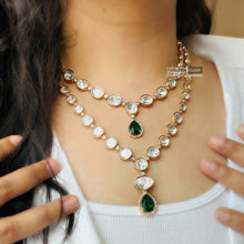 Load image into Gallery viewer, Tayani Green Double layered gold plated  Necklace set.
