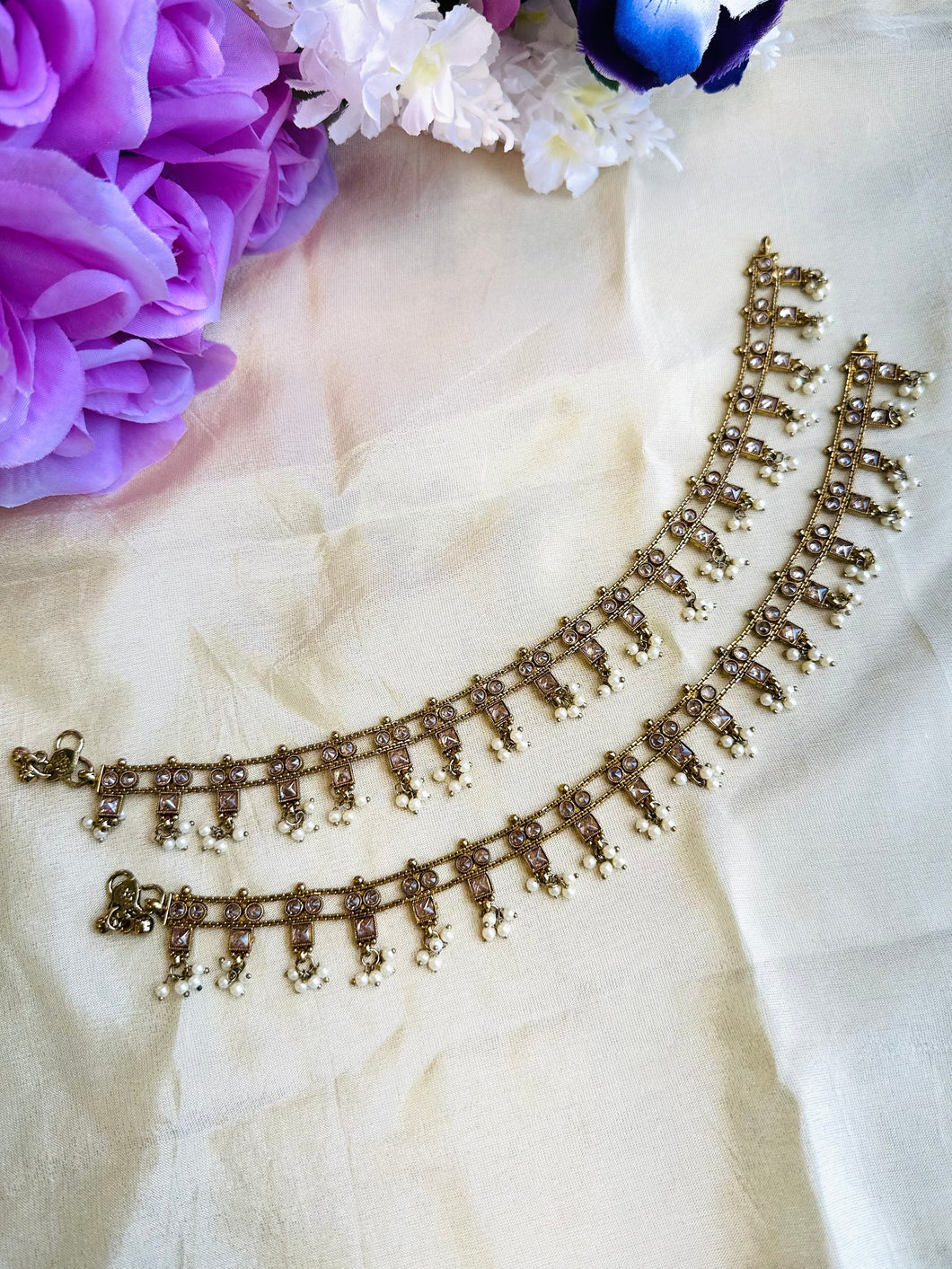 Pair of Polki Golden Anklet set