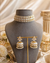 Load image into Gallery viewer, White  Sunheri Kundan Gold Plated Moissanite Stone Choker Necklace set
