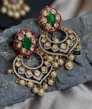 Load image into Gallery viewer, Ruby Green Tayani Premium Chandbali Doublet  Dangling Earrings
