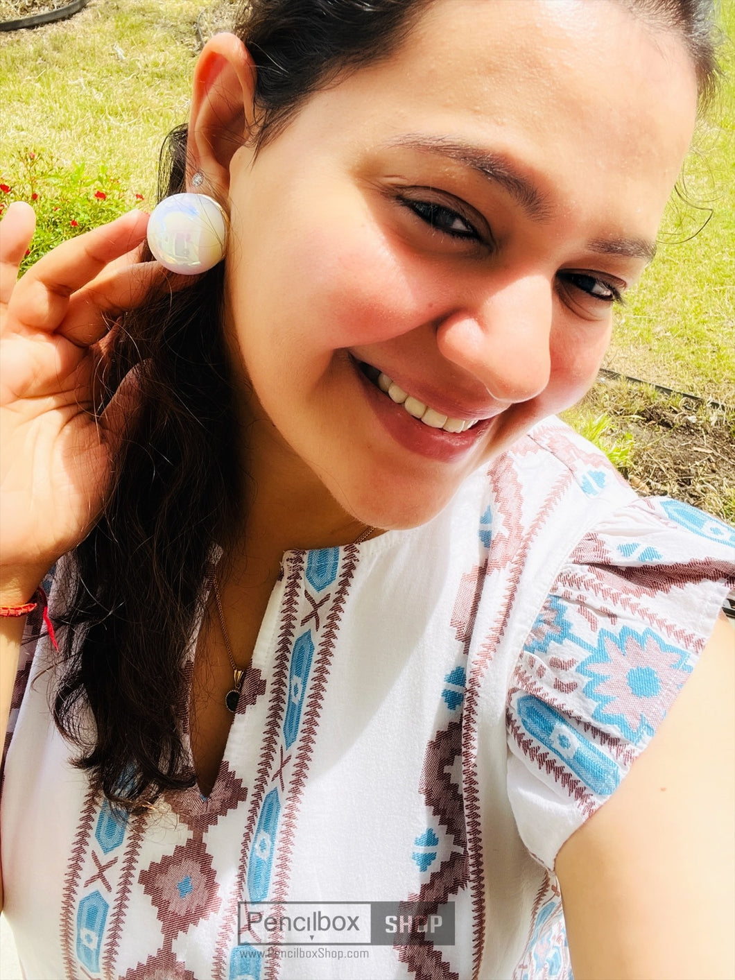 Celebrity Inspired shalini passi Big White Pearl Stud earrings