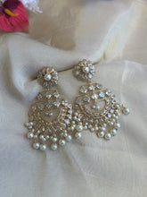 Load image into Gallery viewer, 14k Gold plated White Pearl Flower Chandbali Jhumka earrings
