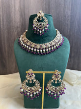 Load image into Gallery viewer, Aarohi purple Golden Polki Necklace Set with maangtikka
