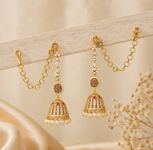 Load image into Gallery viewer, Cz Ethnic Traditional Jhumka Earrings with Ear chain
