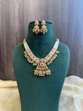 Load image into Gallery viewer, Rajwadi Pearl Ruby green Dainty ethnic temple necklace set

