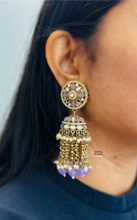 Load image into Gallery viewer, Long Beads Mirror Jhumka Stone Earrings

