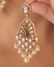 Load image into Gallery viewer, Green Premium Tayani 22k Gold Plated Epoxy 3D peacock Dangling Earrings
