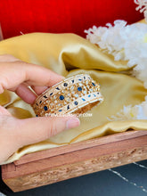 Load image into Gallery viewer, Blue Ivory Meenakari tayani 22k gold plated Board Statement kada bangle
