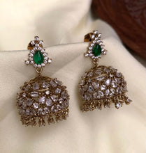 Load image into Gallery viewer, Temple Cz Bridal Jhumka golden Ethnic Earrings
