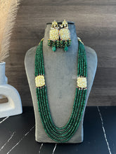 Load image into Gallery viewer, Green kundan Long Mala Pearl Meenakari Necklace set
