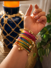 Load image into Gallery viewer, 16 pc Multicolor Raindrop Glass + Twisted Ghungroo Bangles SET
