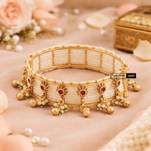 Load image into Gallery viewer, Pearl Rajwadi Gold Look Openable Bangle Kada
