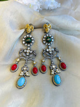 Load image into Gallery viewer, Sabya Jaguar inspired Long Exclusive Statement Kundan Inspired Gem stone Earrings
