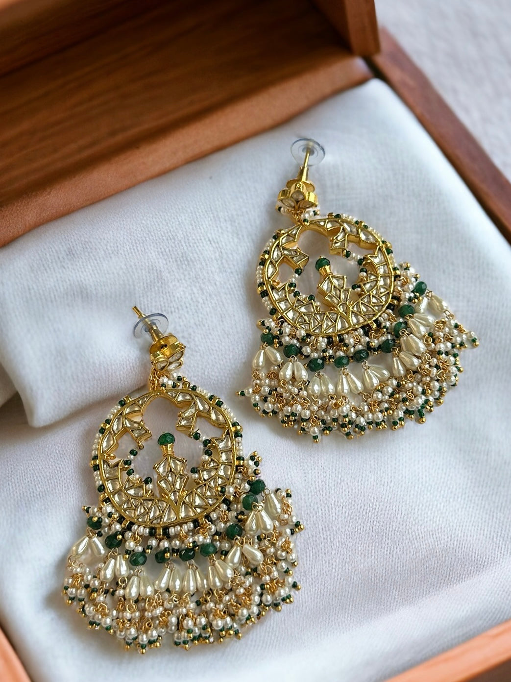 Pachi Kundan Brass White Chandbali Designer Earrings