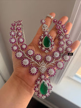 Load image into Gallery viewer, Green Ruby Silver polki Premium american diamond Silver necklace set
