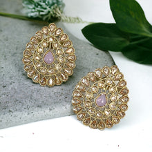 Load image into Gallery viewer, Polki Golden Antique Finish Tear drop stud earrings
