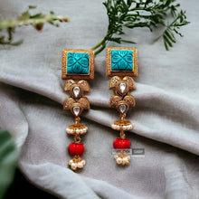 Load image into Gallery viewer, Amrapali Carved Stone Brass Medium size earrings
