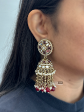 Load image into Gallery viewer, Long Beads Mirror Jhumka Stone Earrings
