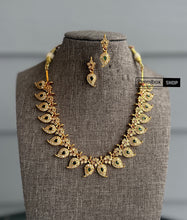 Load image into Gallery viewer, Multicolor Mango shape kemp stone pearl Necklace set  temple jewelry
