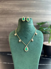 Load image into Gallery viewer, Kashvi Green Gold plated Dainty moissanite Stone Chain Necklace set
