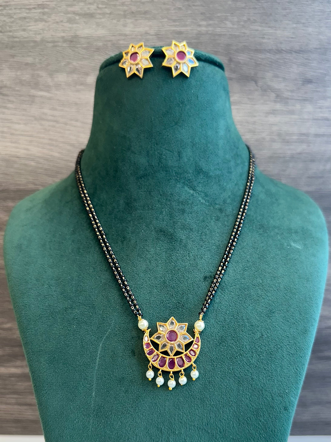 Ruby White Cz Flower Mangalsutra set