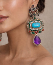 Load image into Gallery viewer, Statement Designer Sabya inspired Stone Heritage Cz earrings
