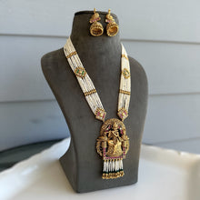 Load image into Gallery viewer, Multicolor Pearl Krishna With Flute  kemp stone Long haram Necklace set templejewelry
