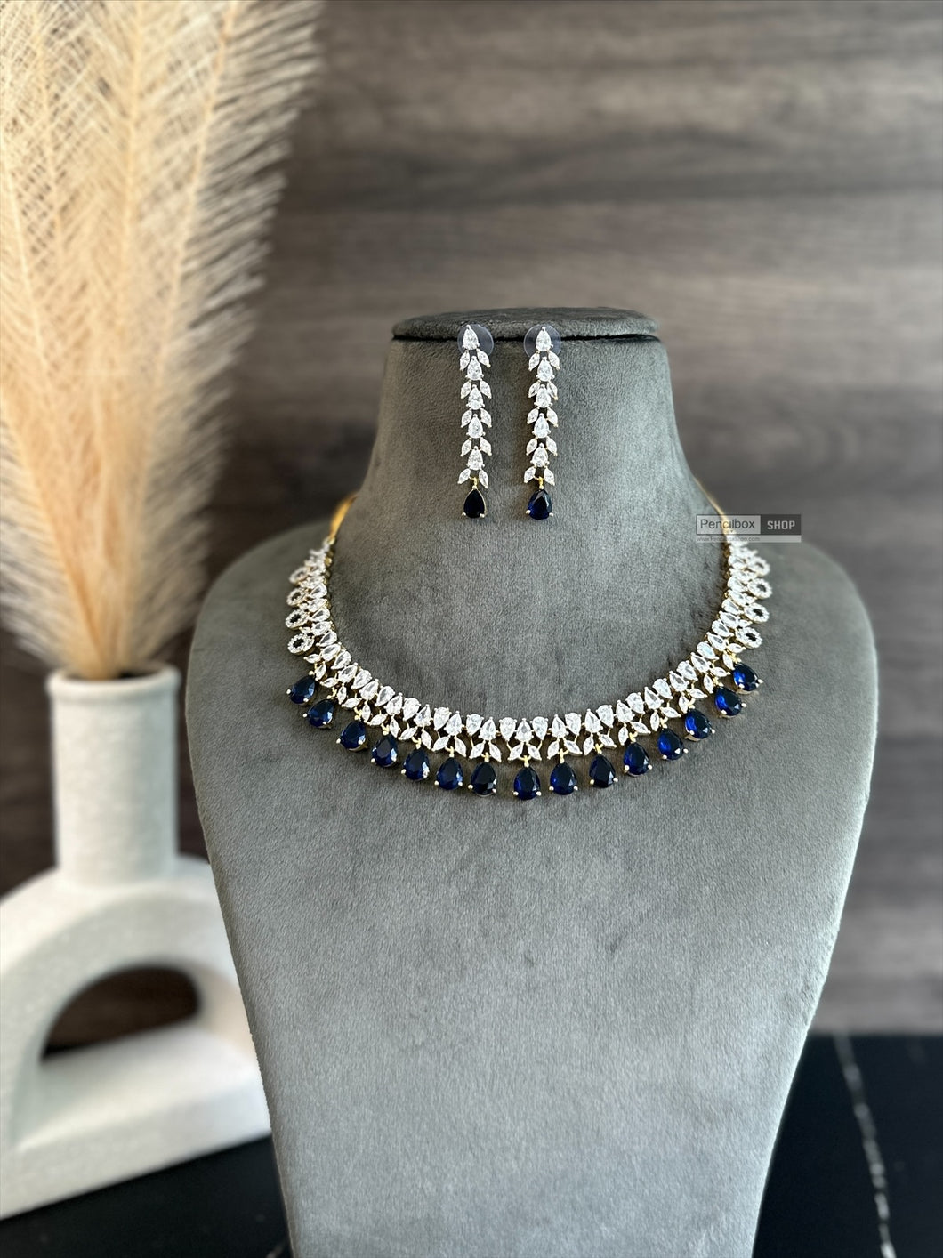 Mia Royal blue Golden finish American Diamond Necklace set