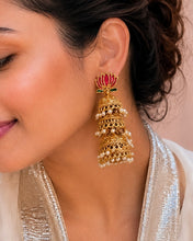 Load image into Gallery viewer, VIRAL LOTUS ENAMEL JHUMKA EARRINGS
