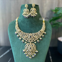 Load image into Gallery viewer, Golden Purple Peacock Kundan Polki Temple ethnic Necklace set
