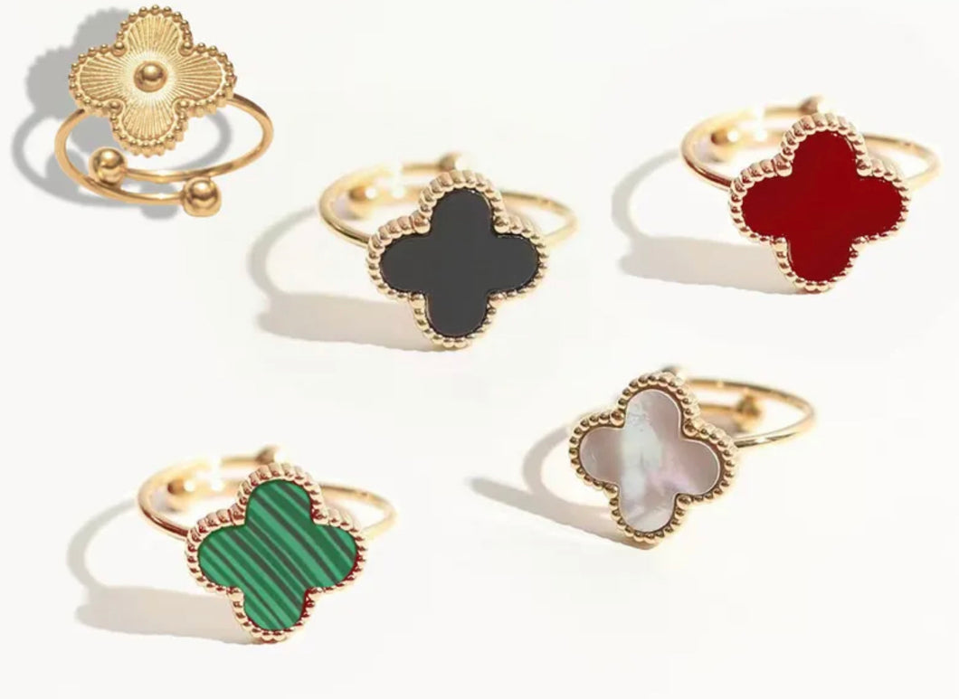 Clover titanium Stainless Steel gold finish adjustable ring  IDW