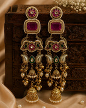Load image into Gallery viewer, Ghungroo 92.5 silver coated Long Fusion Kashmiri earrings
