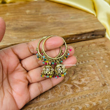 Load image into Gallery viewer, Multicolor Polki Small pearl jhumki Hoop earrings
