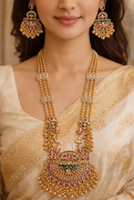 Load image into Gallery viewer, Heritage long Kemp stone Pearl Details Mala Necklace set
