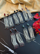 Load image into Gallery viewer, Long pearl German silver Lookalike dangling earrings
