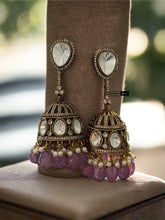 Load image into Gallery viewer, Gold plated Moissanite Long Purple jhumka Dangling Earrings
