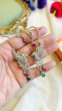 Load image into Gallery viewer, Ruby Green Cz Peacock Ethnic Ear cuff Temple earrings
